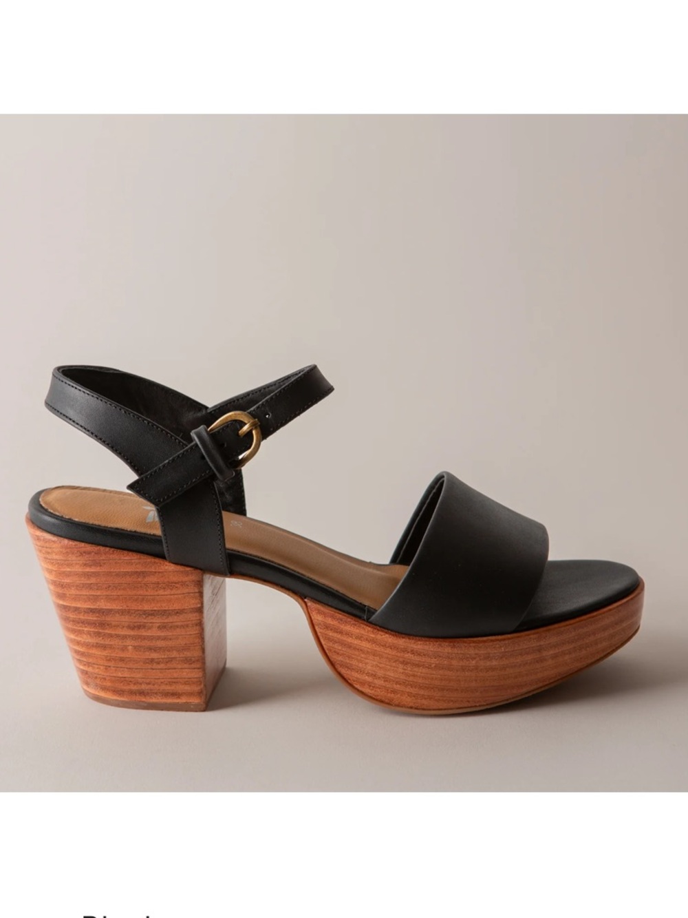 FORTRESS OF INCA Black Leather Platform Wedge Sandal with Wood Heel